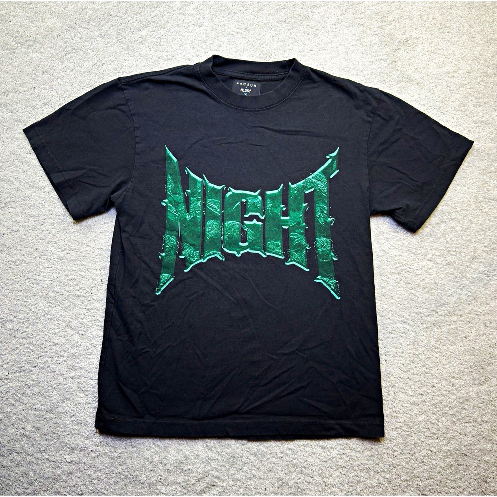 PacSun x NL25h+ NIGHT Graphic T Shirt Mens Small Black Green Gothic Streetwear
